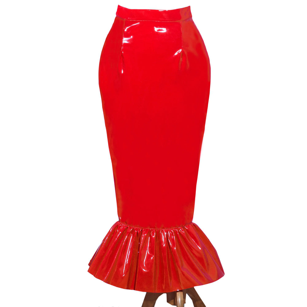 Jupe courte moulante rouge en PVC G3982