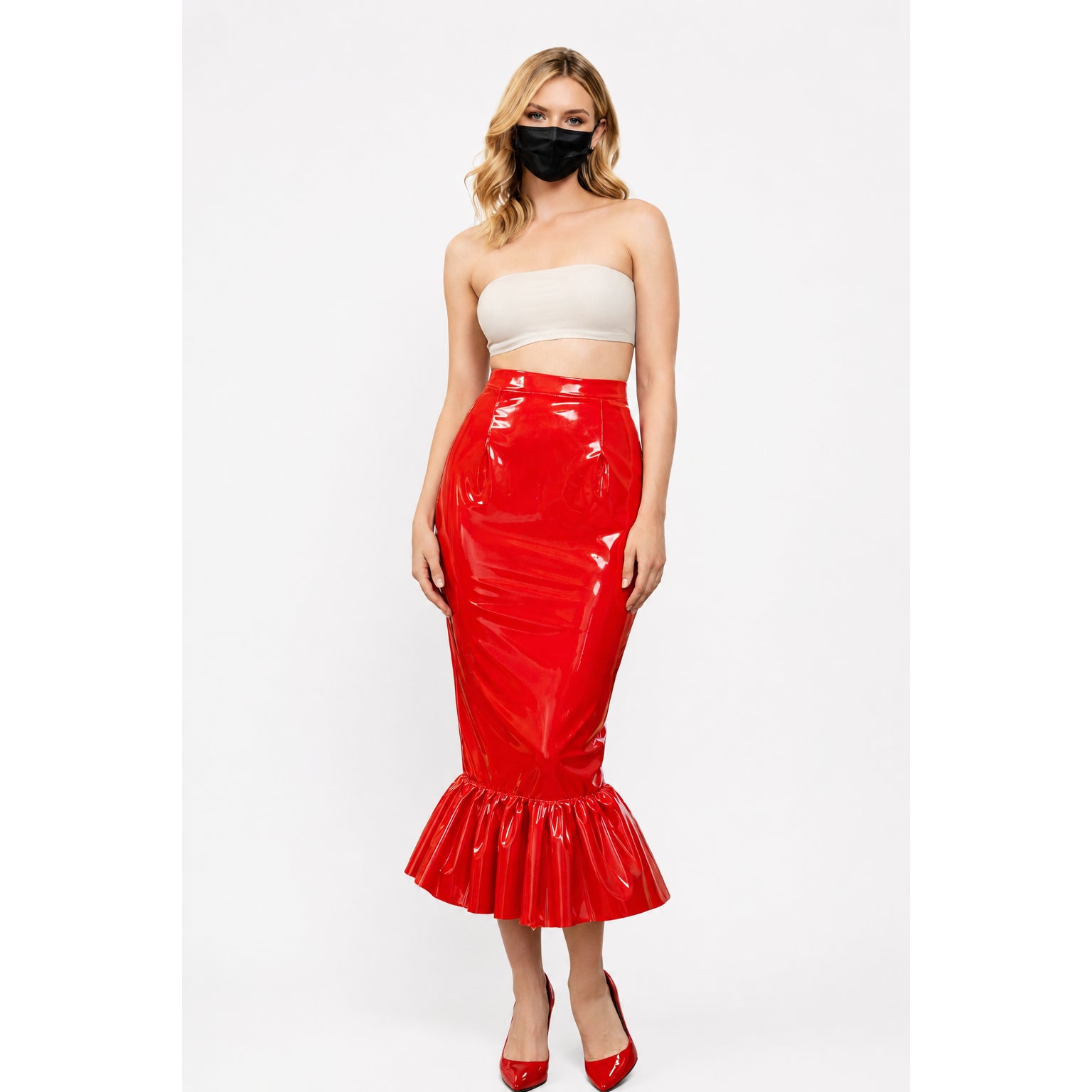 Jupe courte moulante rouge en PVC G3982