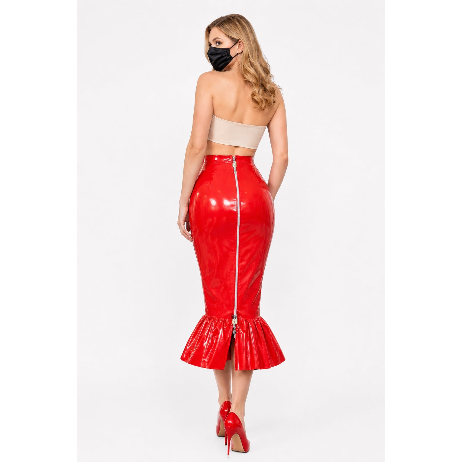 Jupe courte moulante rouge en PVC G3982