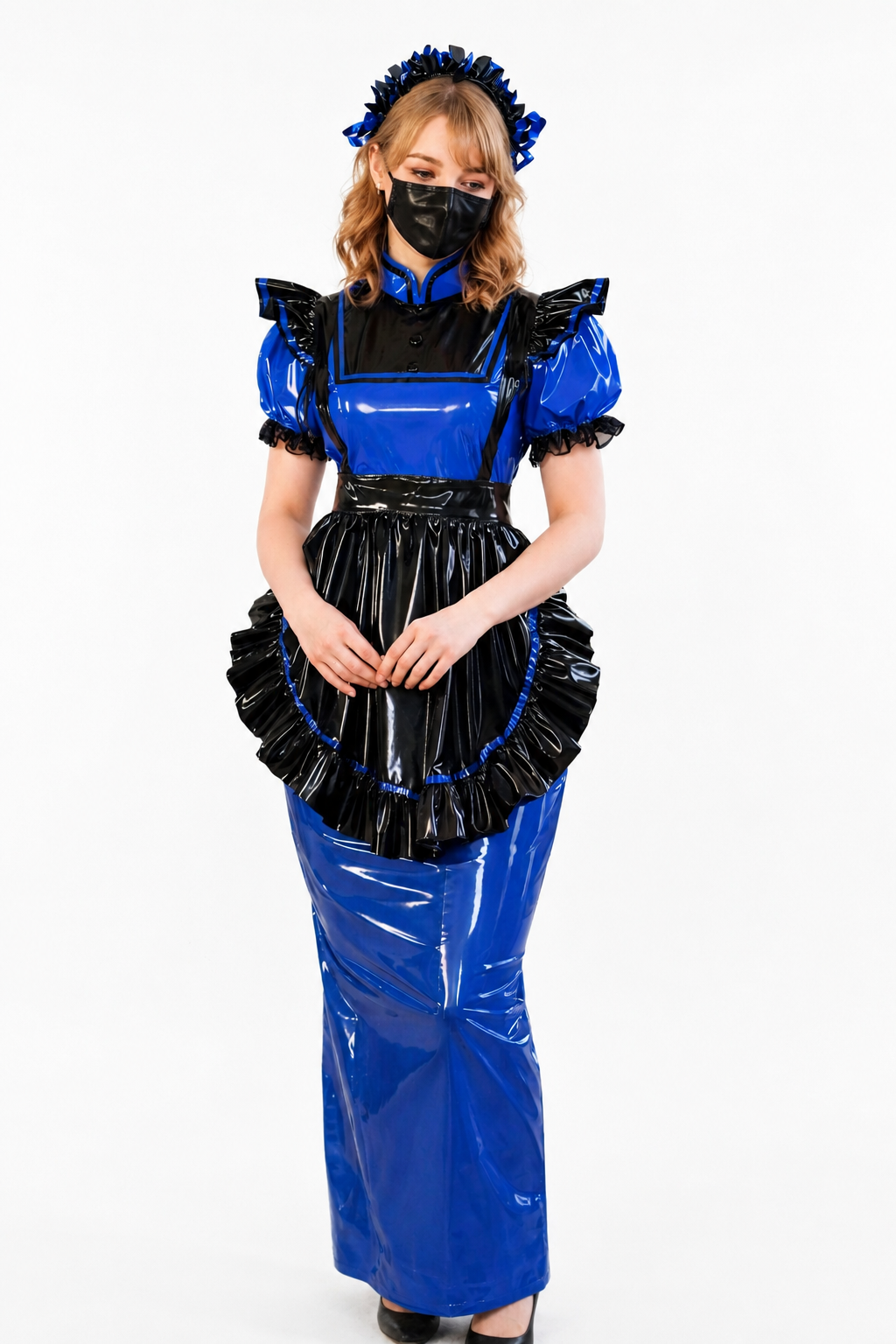 Blaues dünnes PVC-Kleid G3987