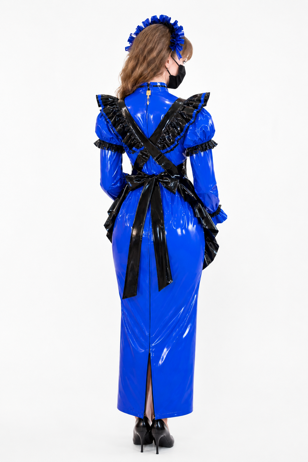 Blaues dünnes PVC-Kleid G3987