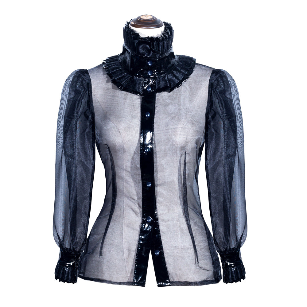 Ensemble Blouse & Jupe Organza Satin Noir G4005