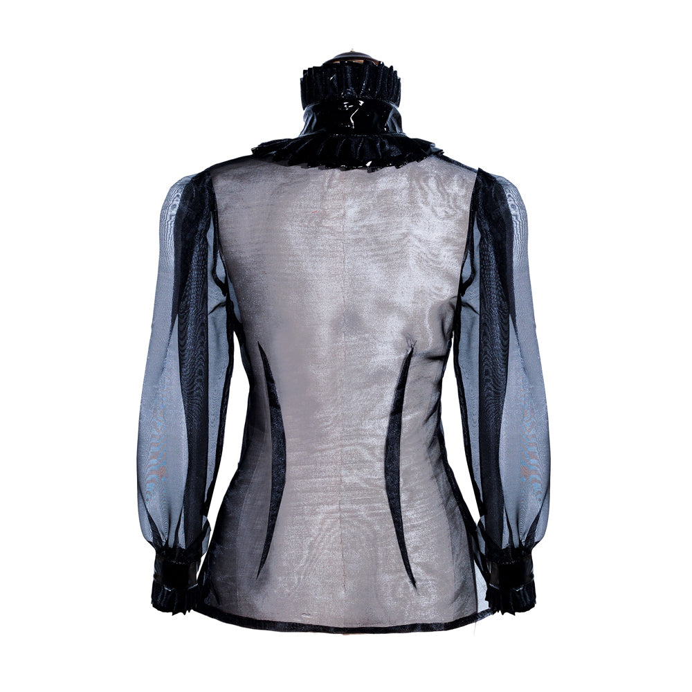 Ensemble Blouse & Jupe Organza Satin Noir G4005