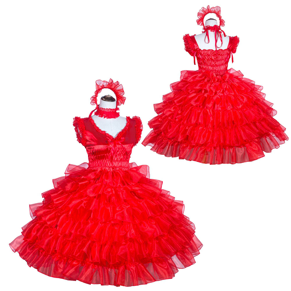 Rotes Satin-Organza Sissy-Kleid G4009