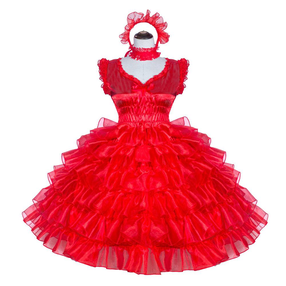 Rotes Satin-Organza Sissy-Kleid G4009