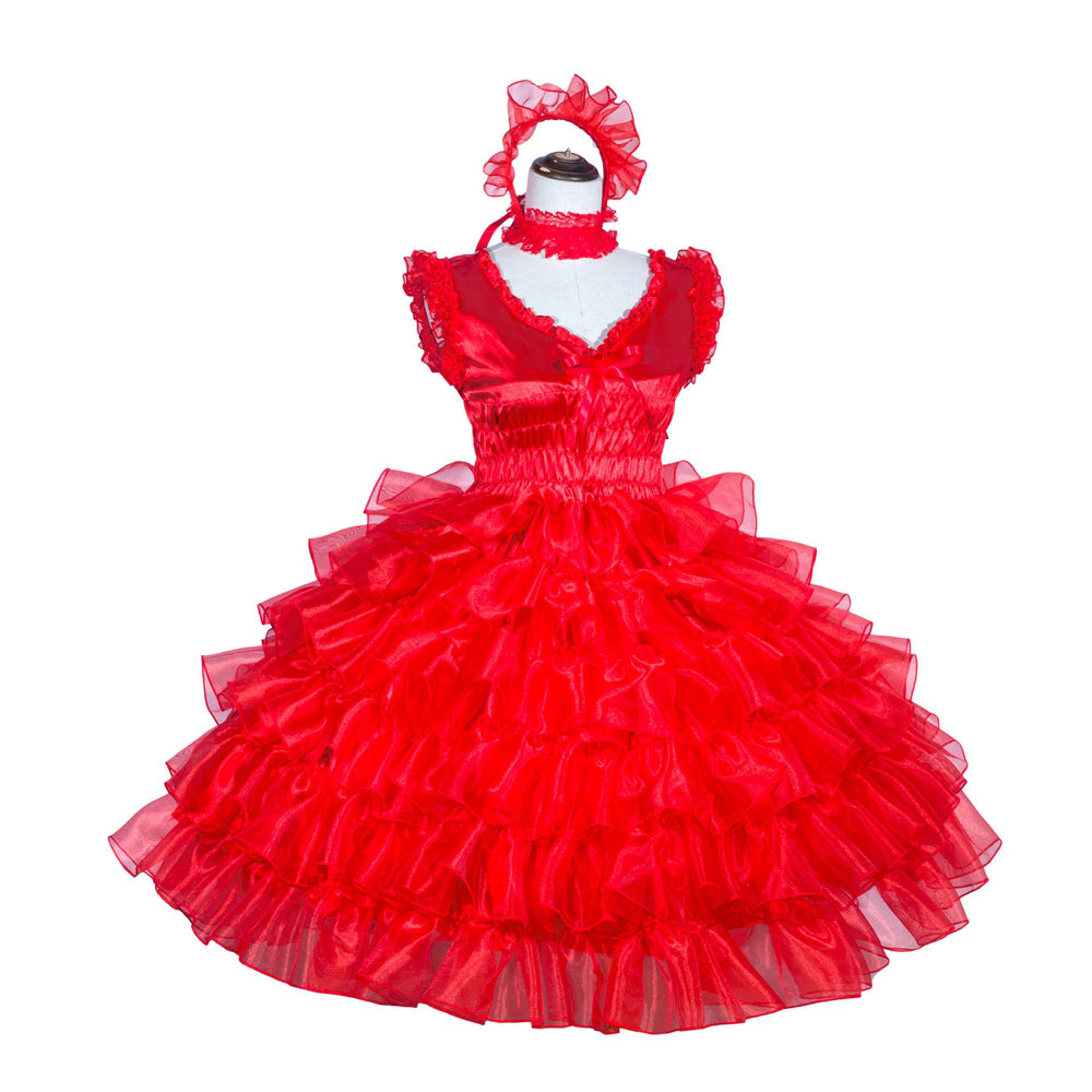 Rotes Satin-Organza Sissy-Kleid G4009