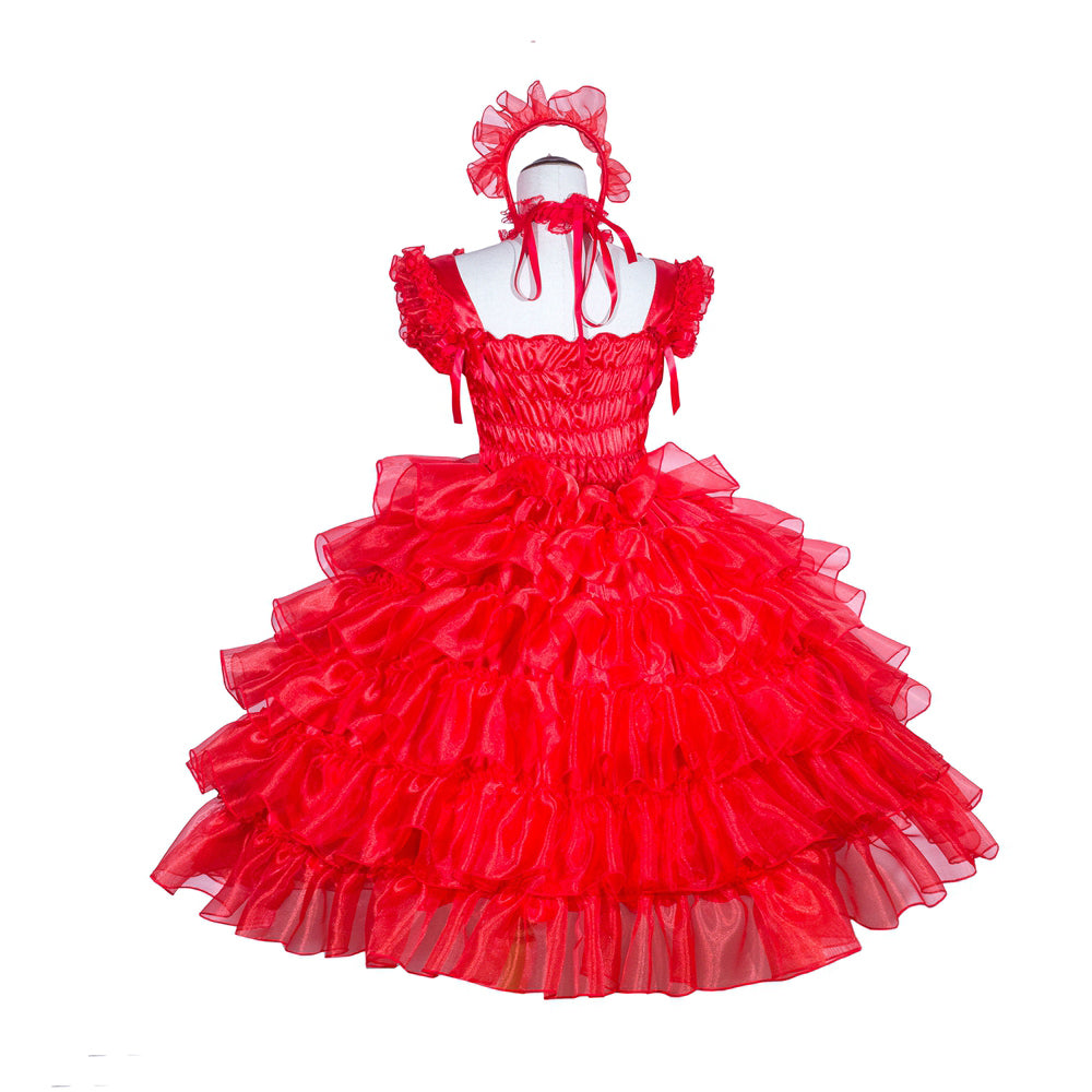 Rotes Satin-Organza Sissy-Kleid G4009