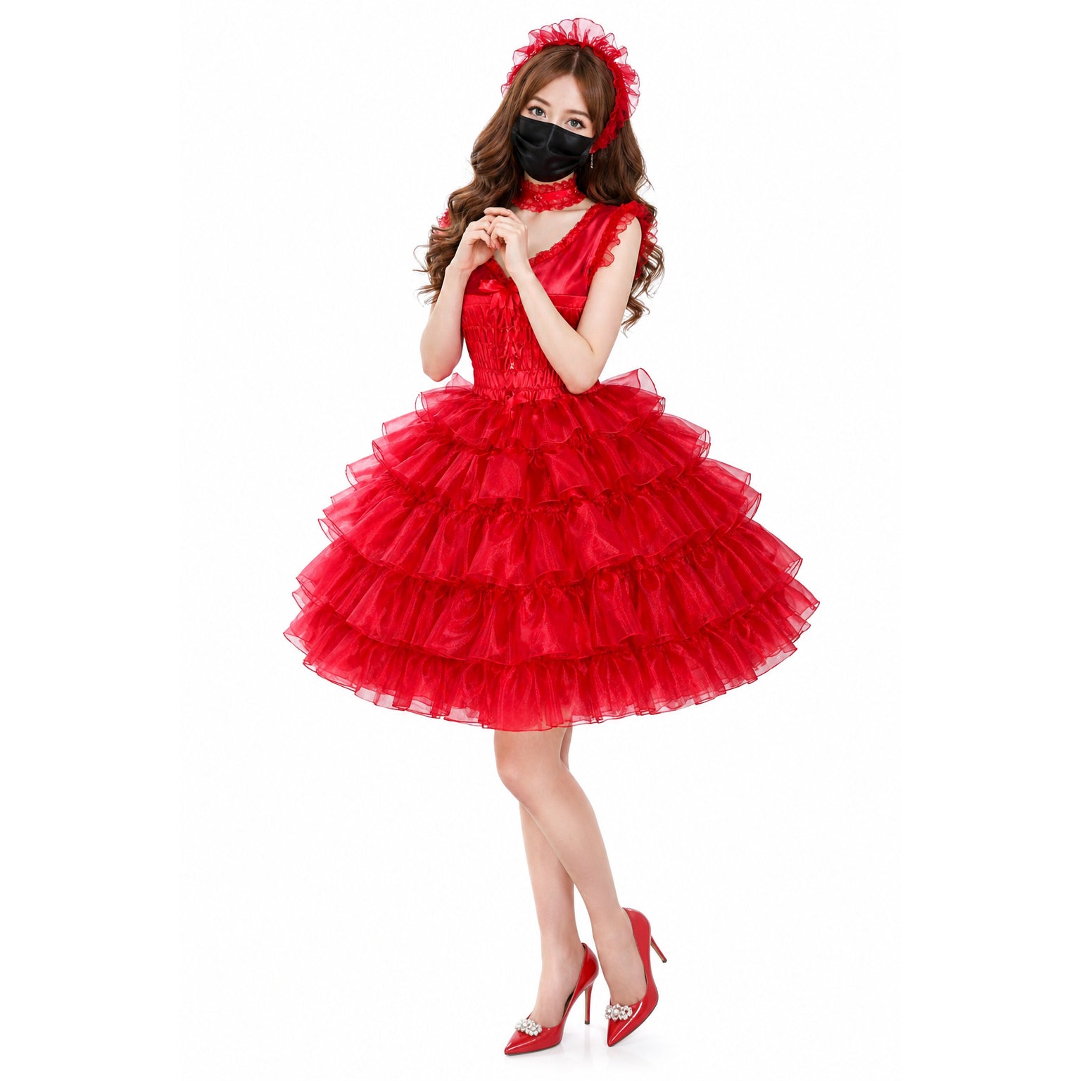 Rotes Satin-Organza Sissy-Kleid G4009