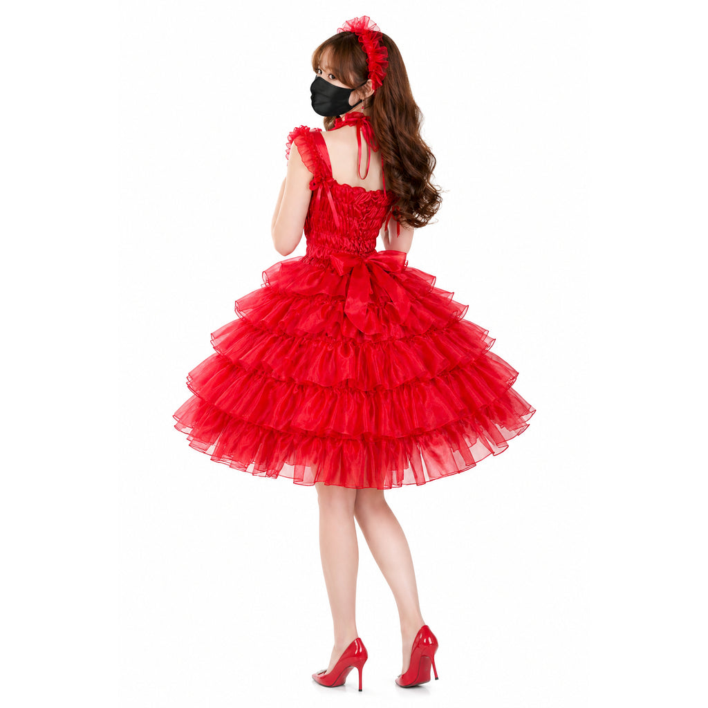 Rotes Satin-Organza Sissy-Kleid G4009
