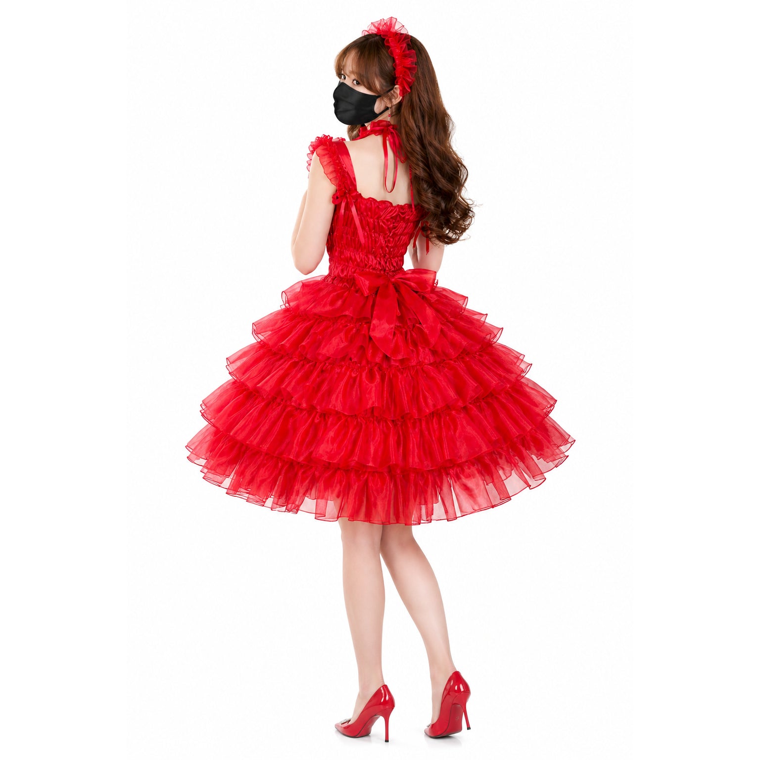 Rotes Satin-Organza Sissy-Kleid G4009