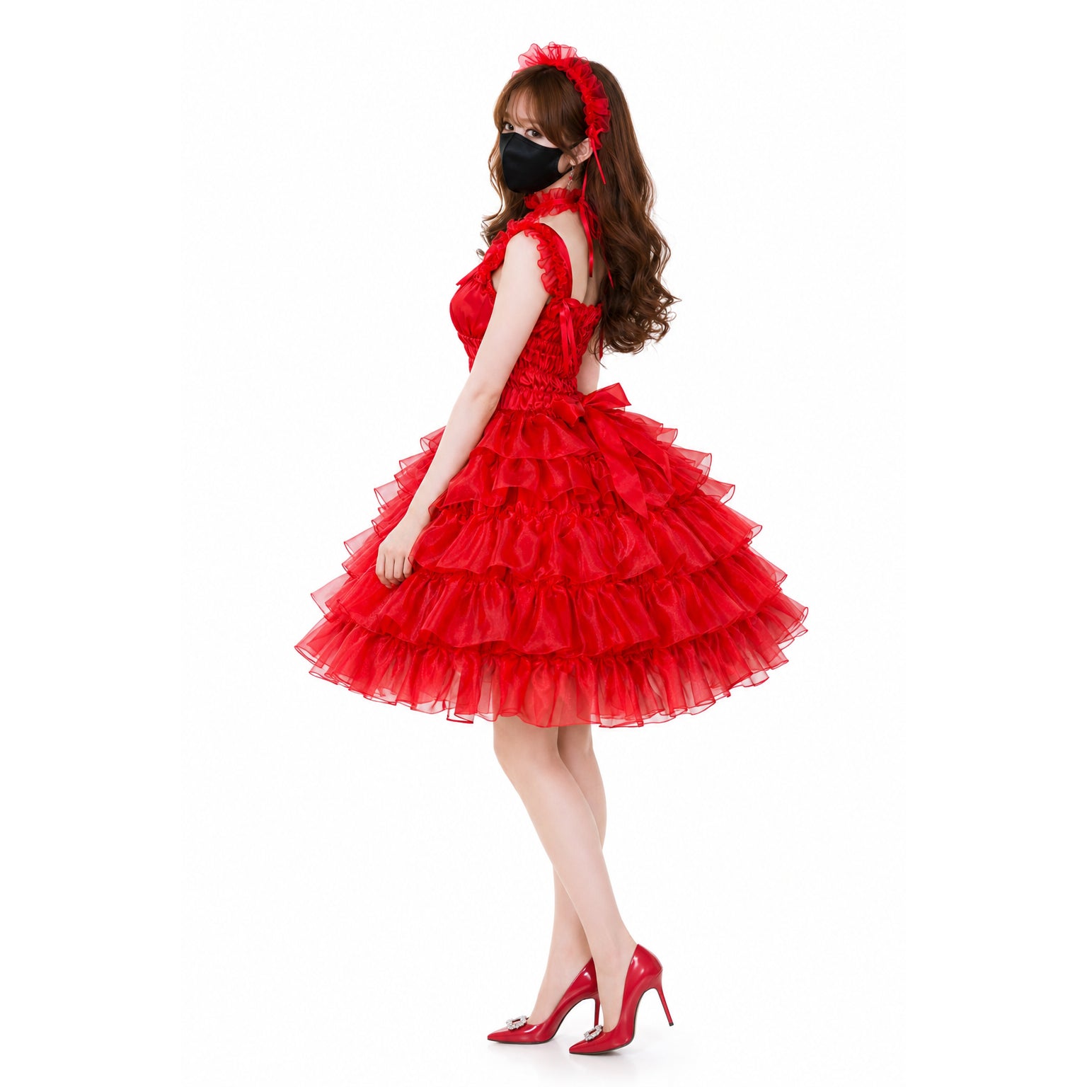 Rotes Satin-Organza Sissy-Kleid G4009