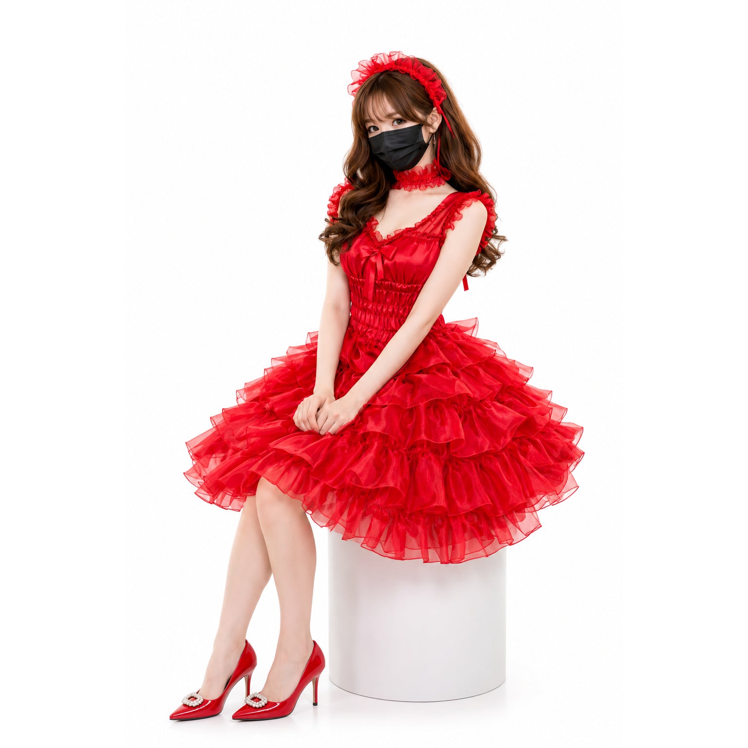 Rotes Satin-Organza Sissy-Kleid G4009