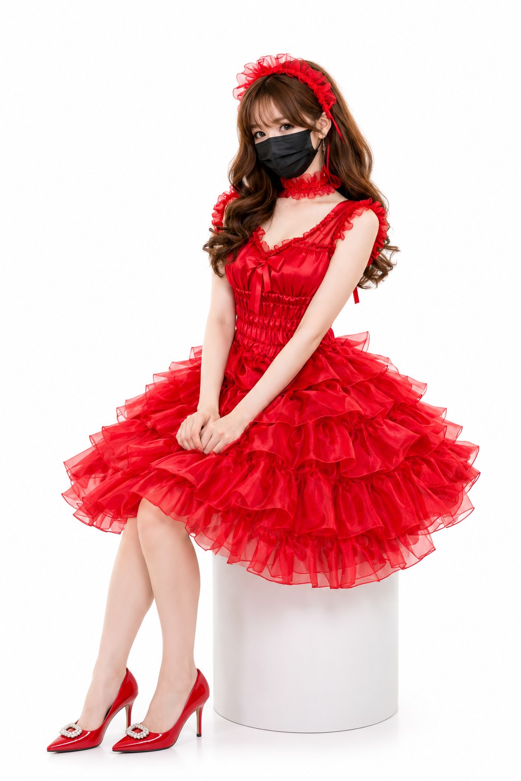 Red Satin Organza Dress G4009
