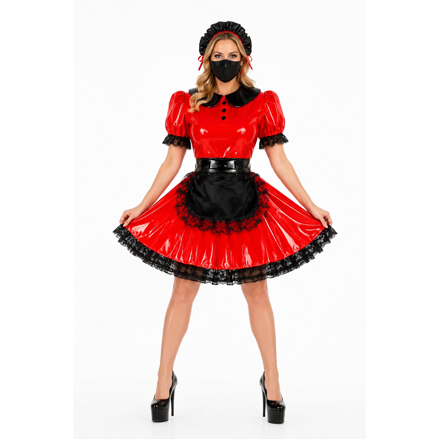 rotes, eng anliegendes PVC-Kleid G400