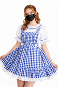 Blue Plaid Cotton & Satin Dress G4014