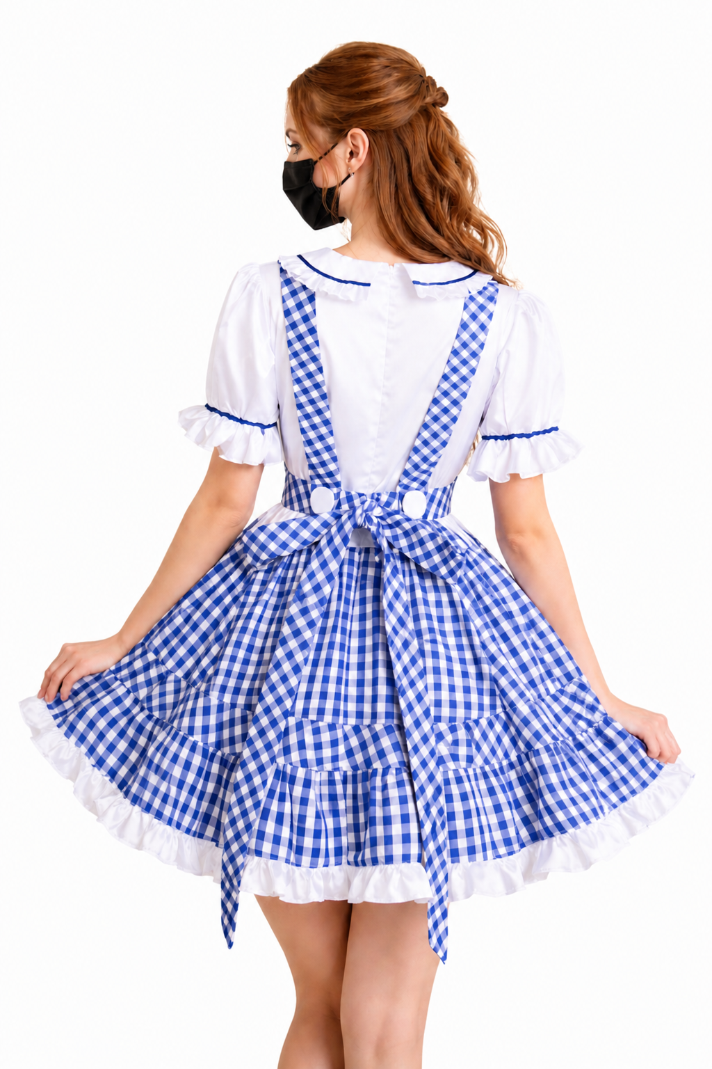 Blue Plaid Cotton & Satin Dress G4014