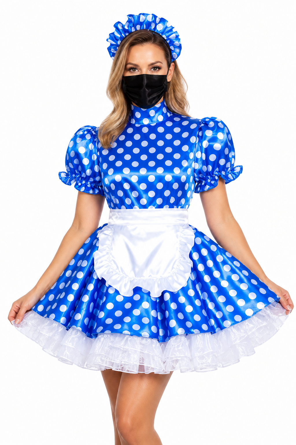 Blue Polka Dot Satin Dress G4017