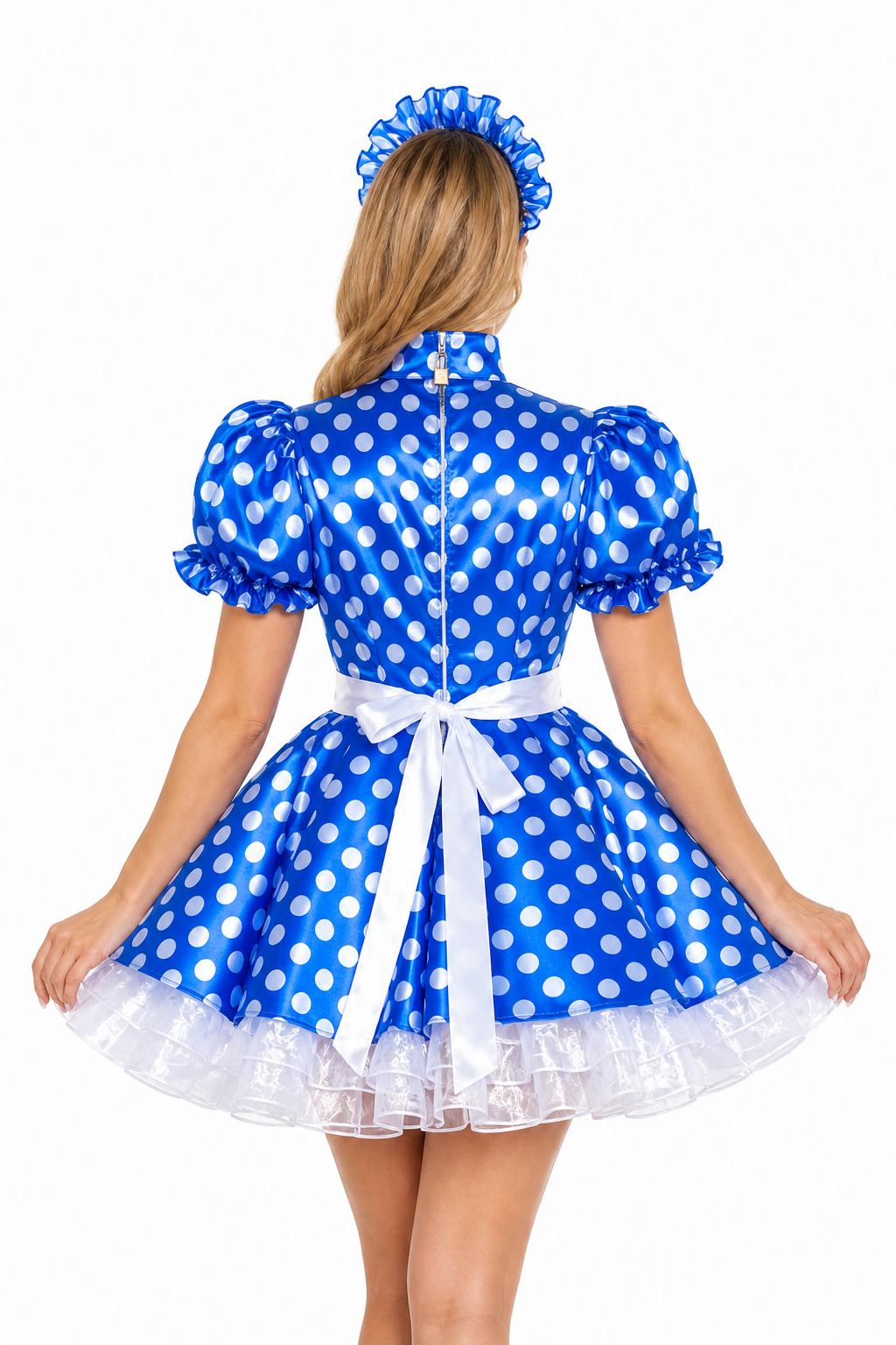 Blue Polka Dot Satin Dress G4017