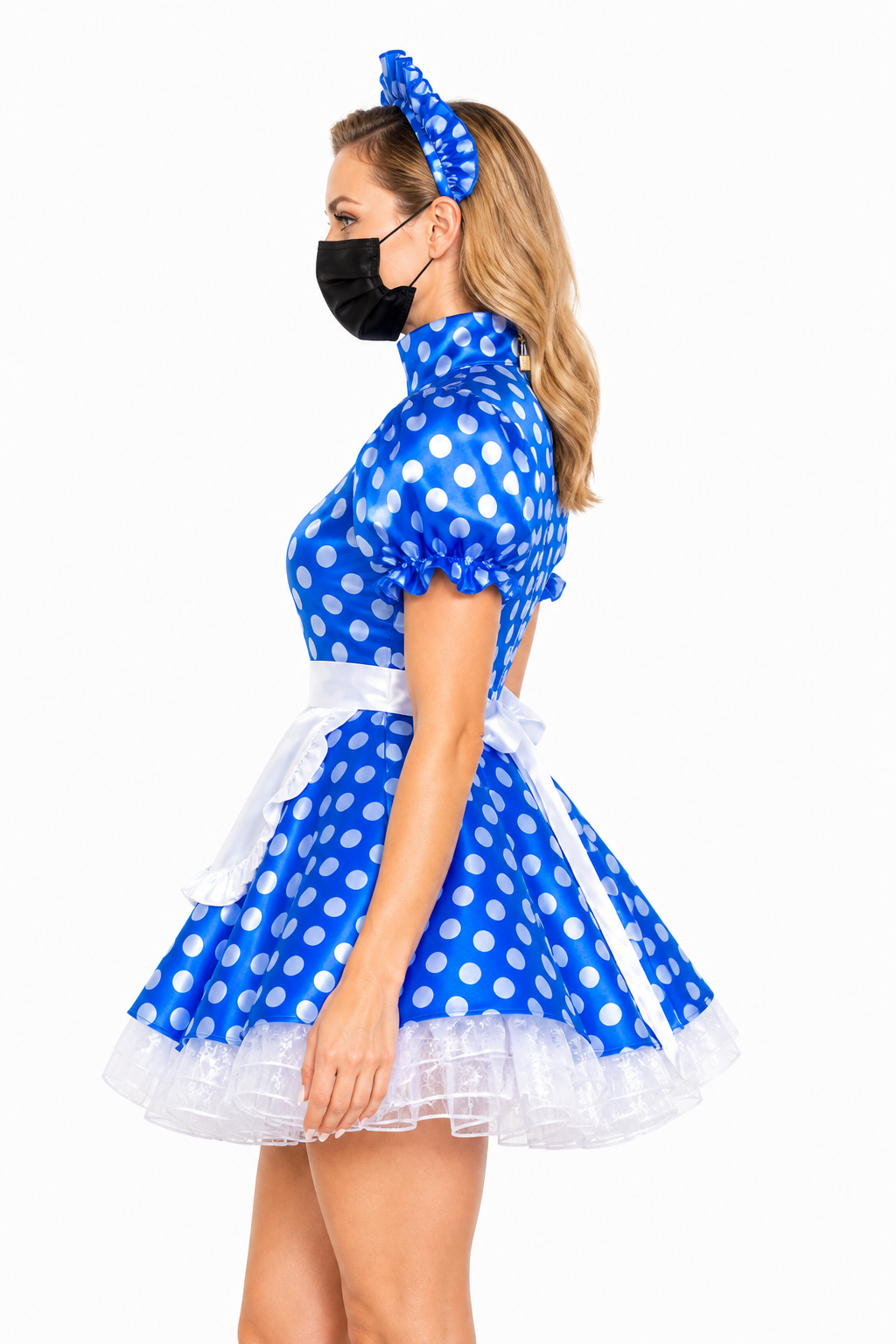 Blue Polka Dot Satin Dress G4017