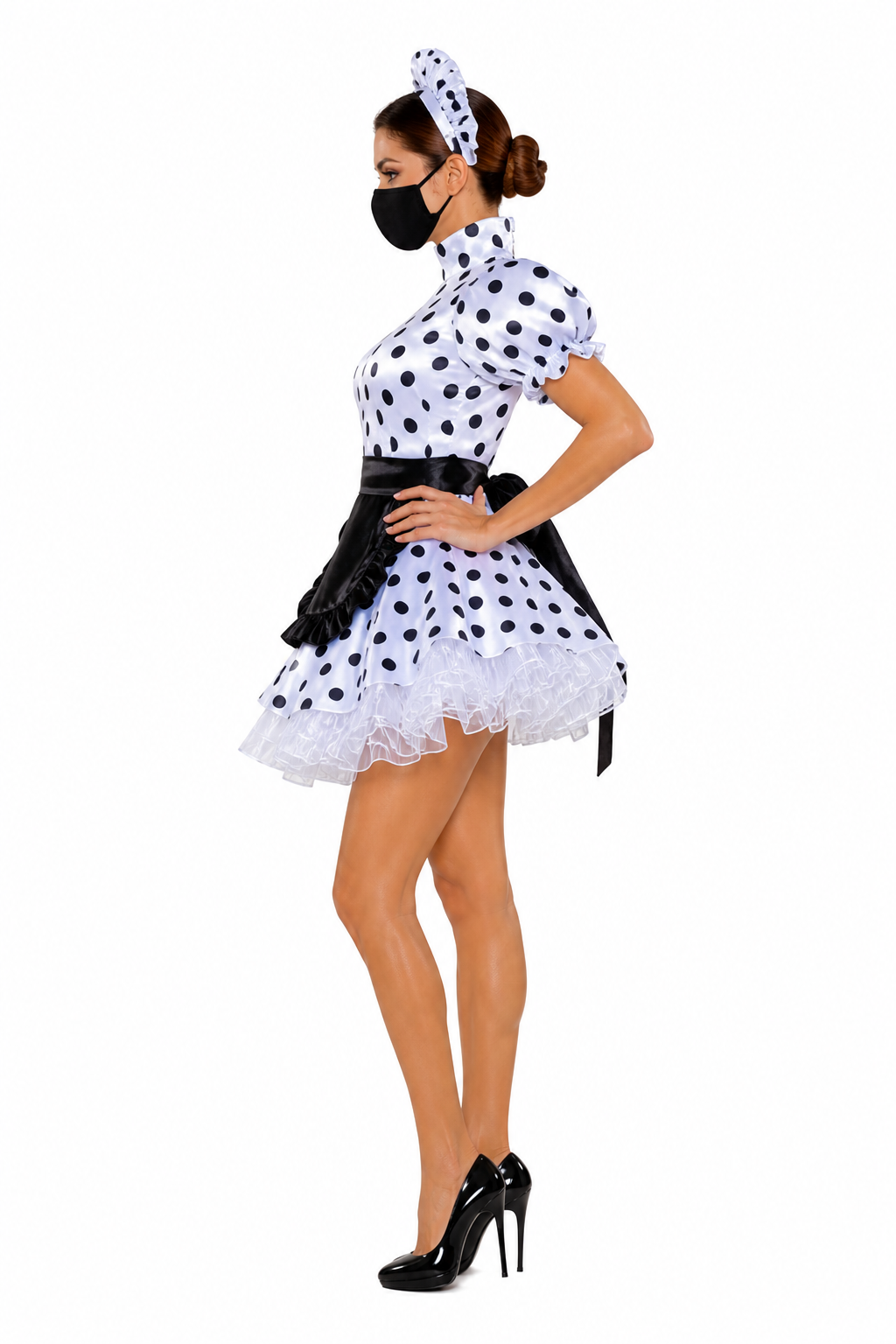 White Polka Dot Satin Dress G4019