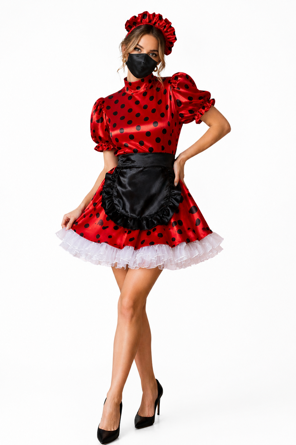 Red Polka Dot Satin Dress G4021
