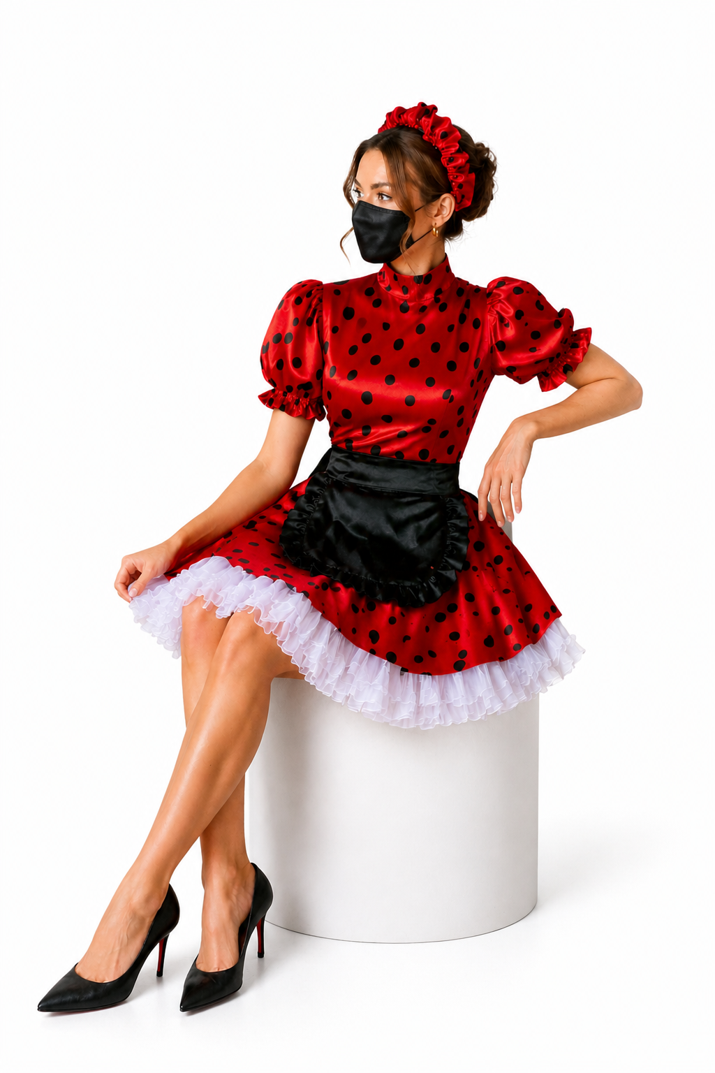 Red Polka Dot Satin Dress G4021