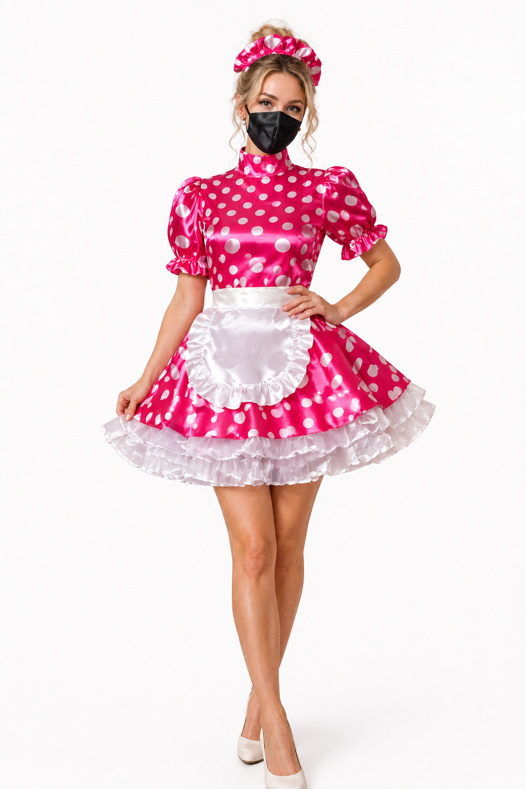 Hot Pink Polka Dot Satin Dress G4022