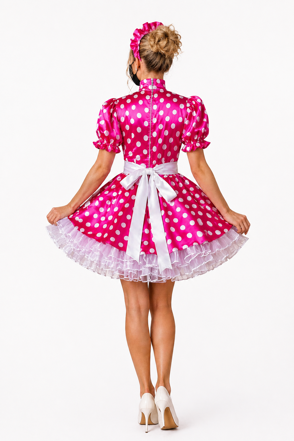 Hot Pink Polka Dot Satin Dress G4022