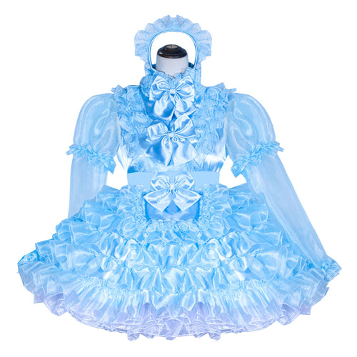 Robe Bébé Satin & Organza Bleu Ciel G4023
