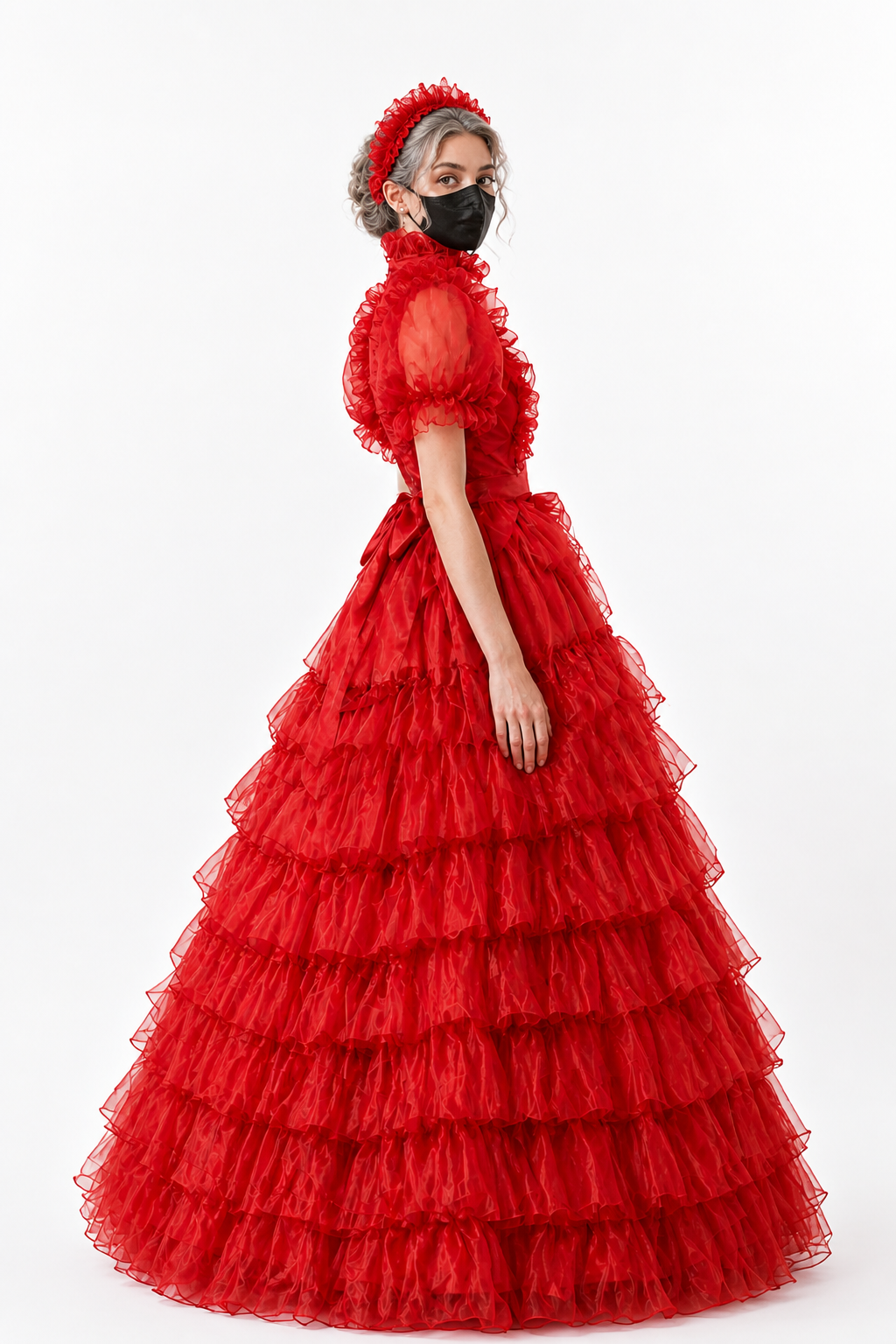 Red Satin & Organza Dress G4024