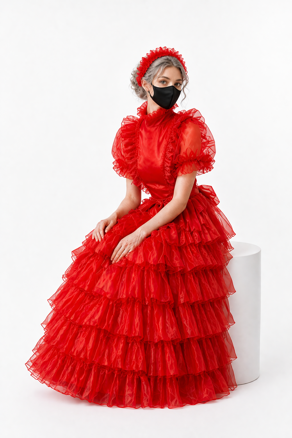 Red Satin & Organza Dress G4024