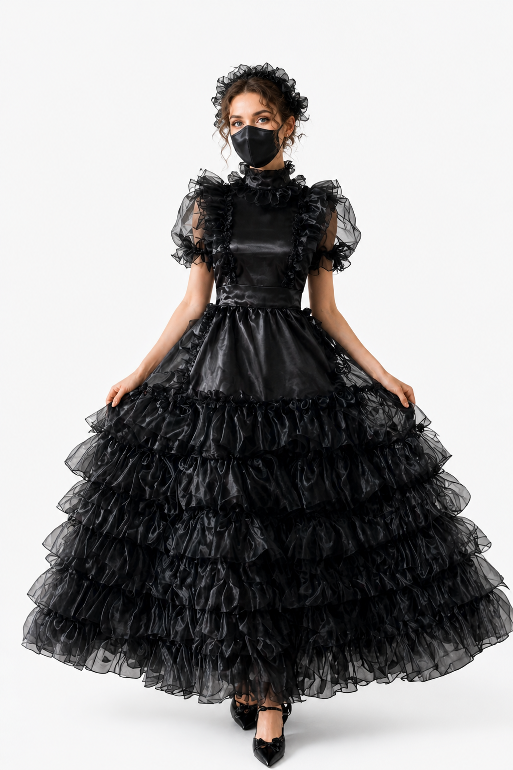 Black Satin & Organza Dress G4025