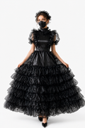 Black Satin & Organza Dress G4025