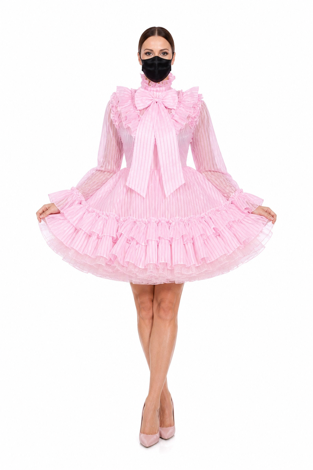 Rosa gestreiftes Organza-Kleid G4028