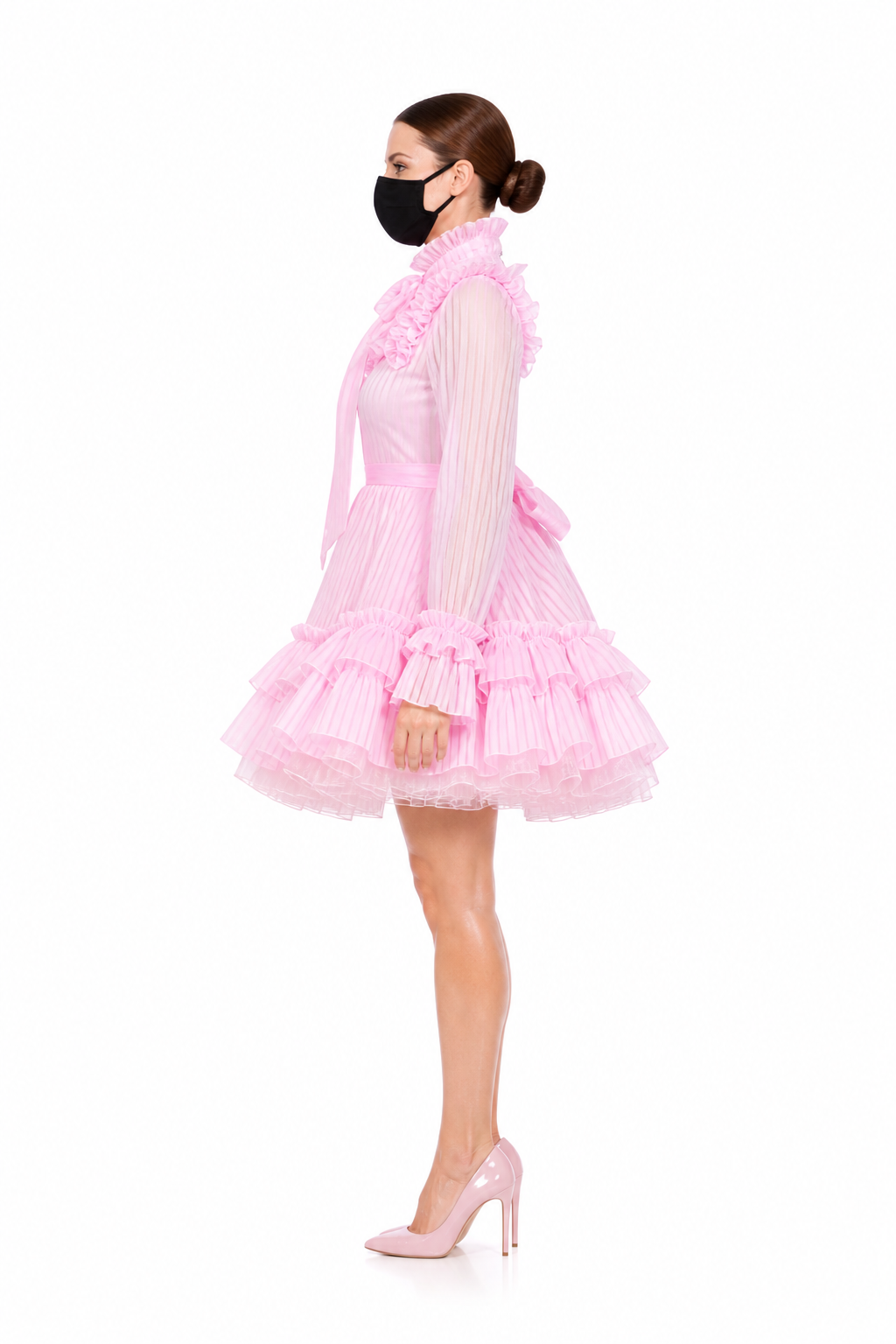 Pink Striped Organza Dress G4028