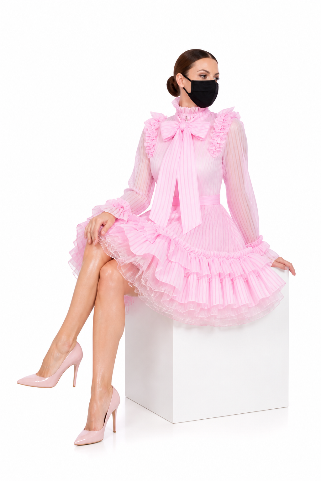 Rosa gestreiftes Organza-Kleid G4028