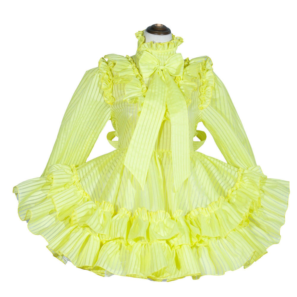 Yellow sissy maid dress with ruffles and bow, French-style costume fashion