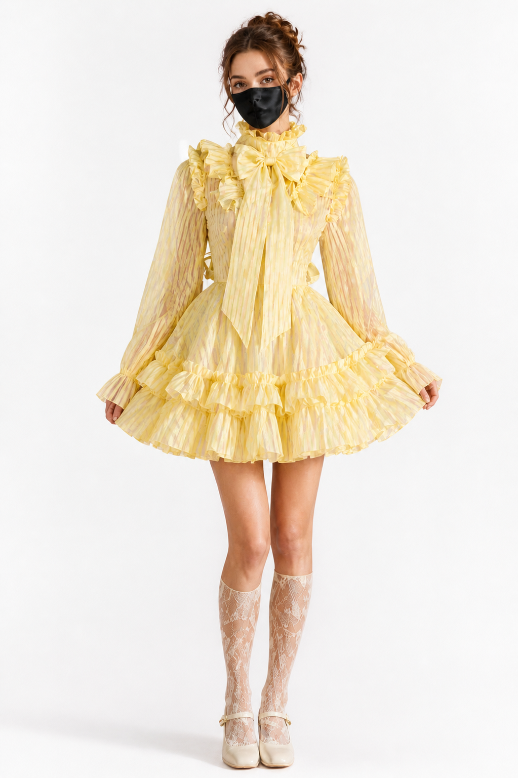 Yellow Striped Organza Dress G4029