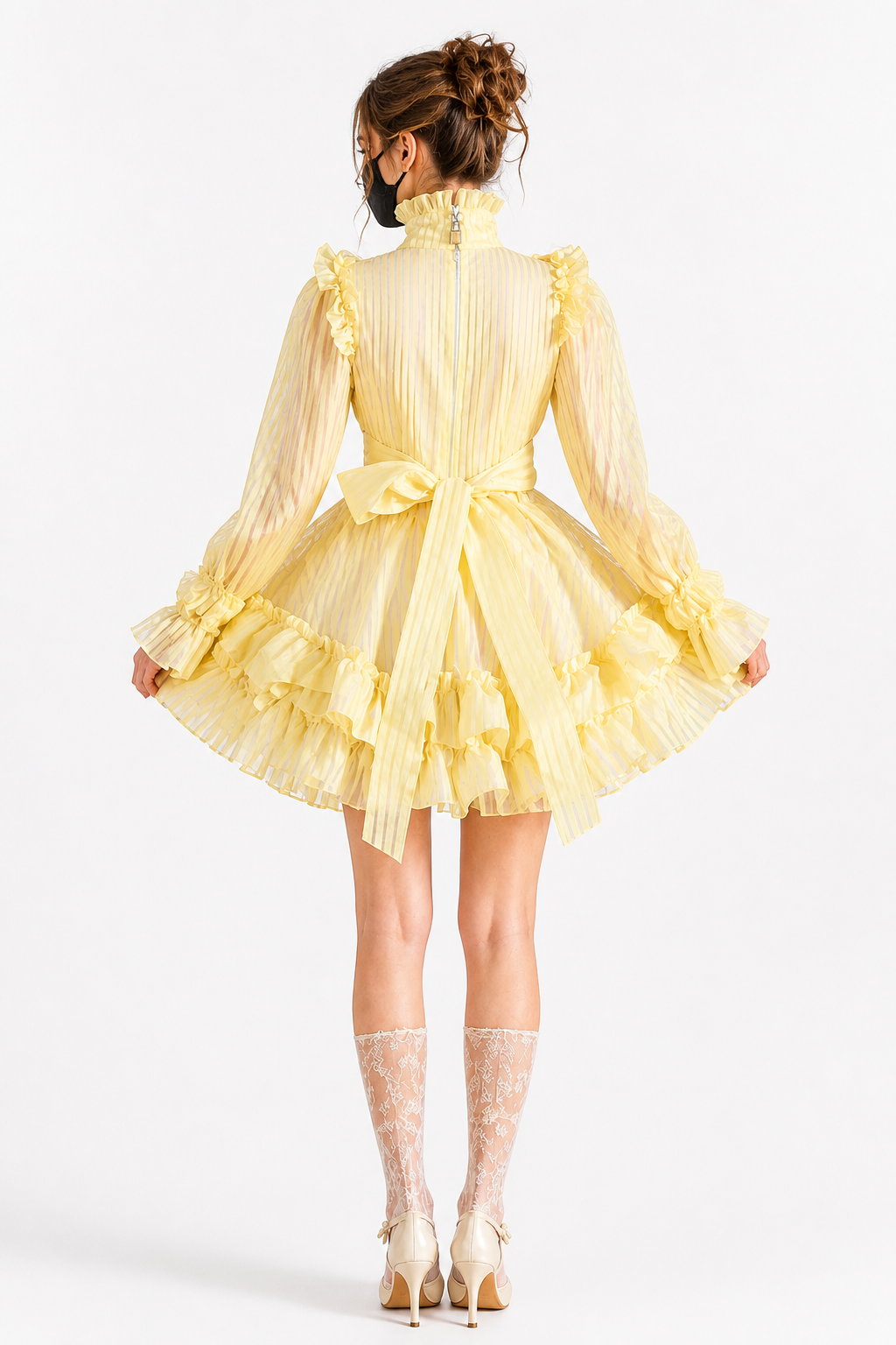 Gelb gestreiftes Organza-Kleid G4029