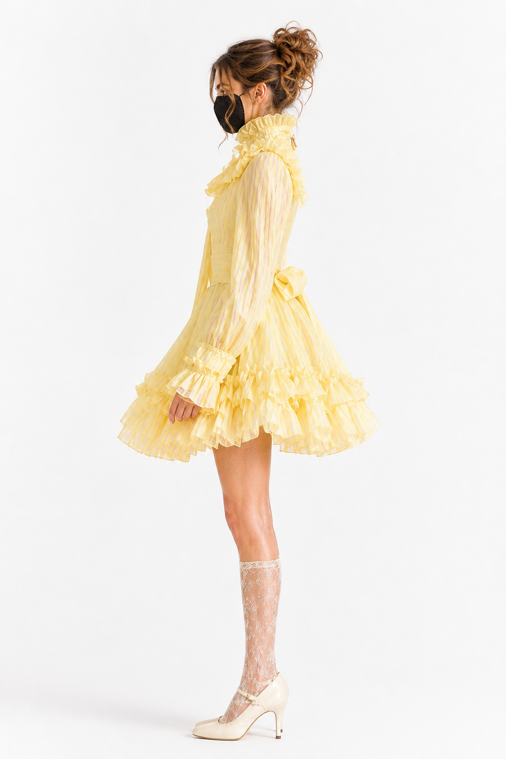 Yellow Striped Organza Dress G4029