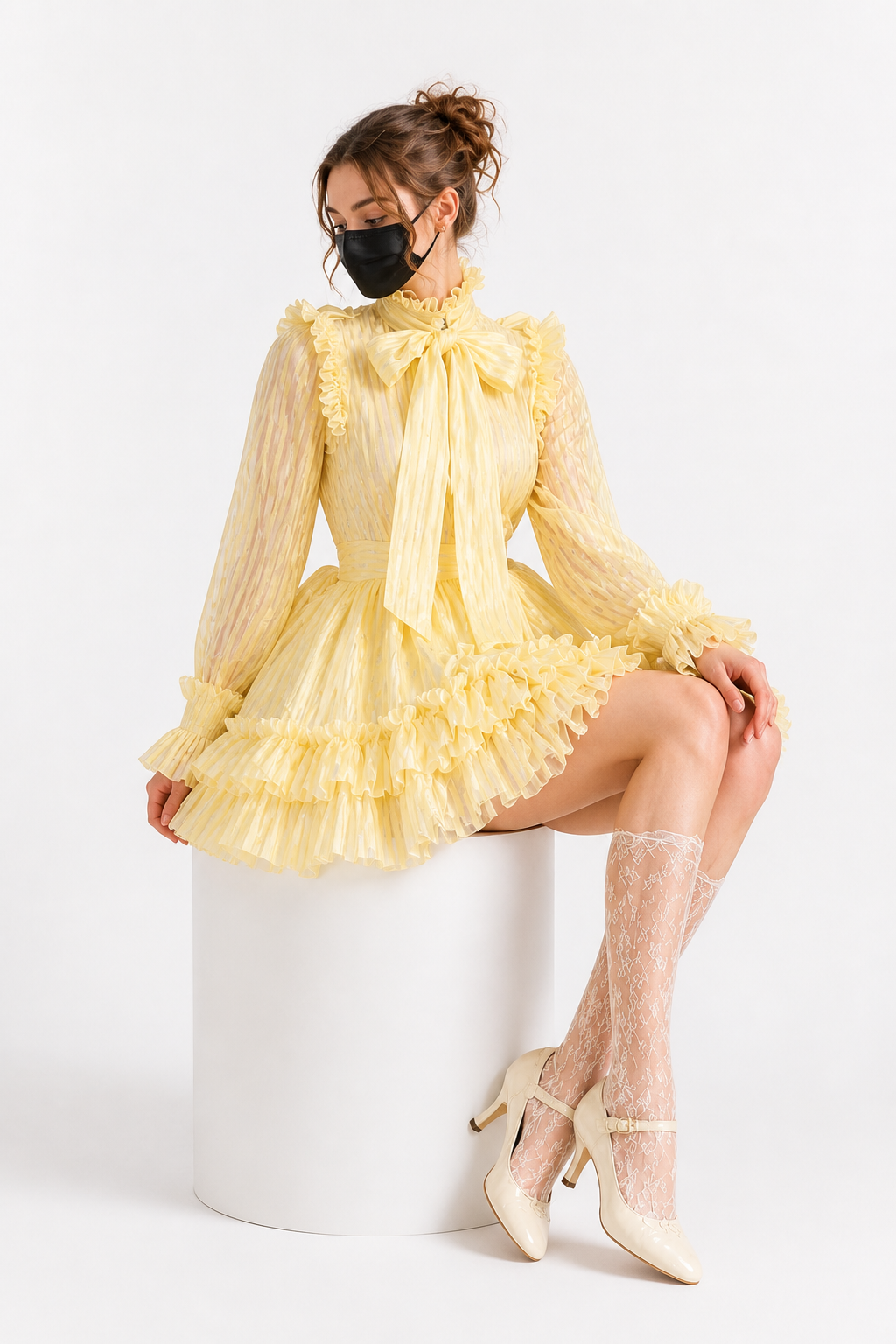 Yellow Striped Organza Dress G4029