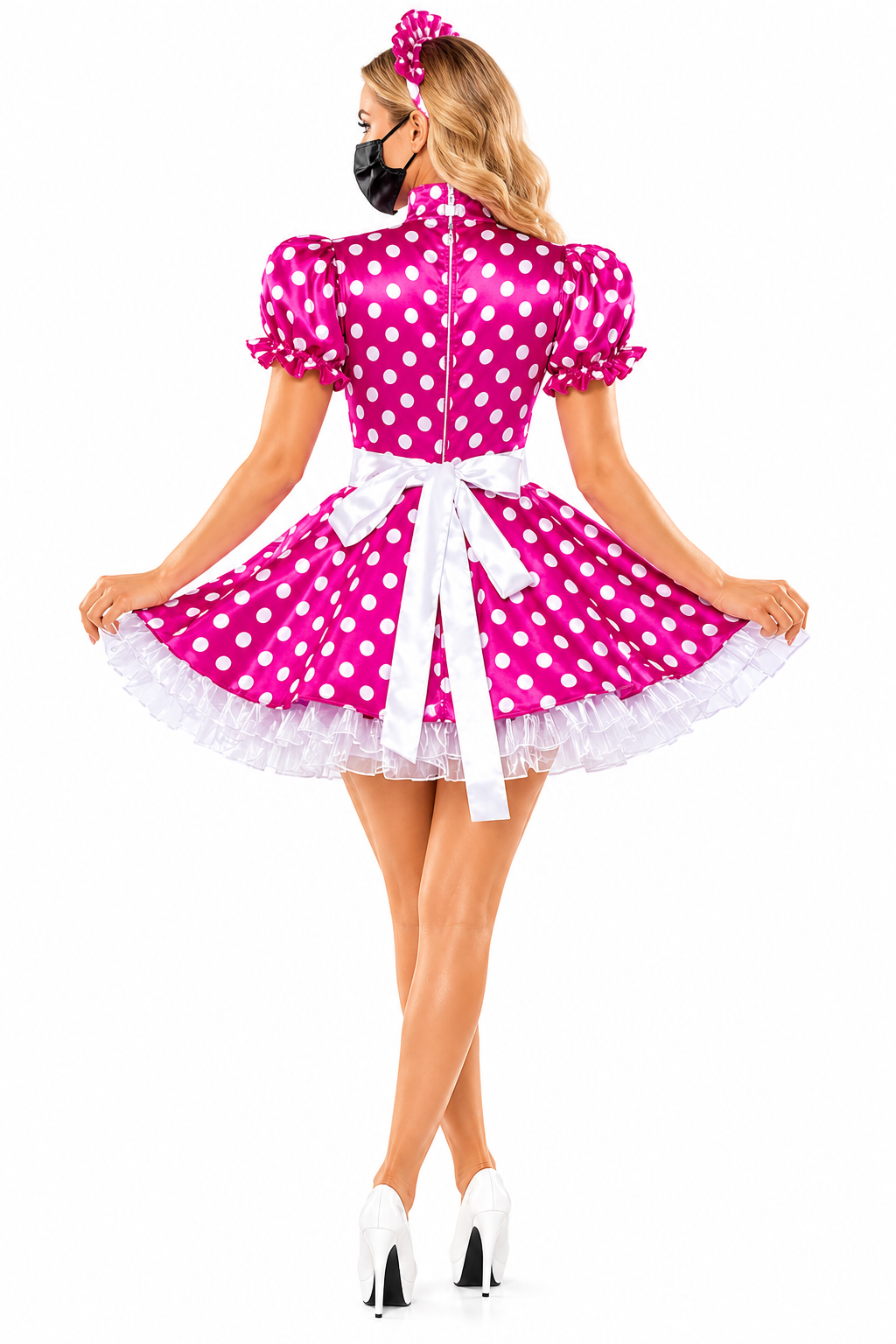 Hot Pink Polka Dot Satin Dress G4045