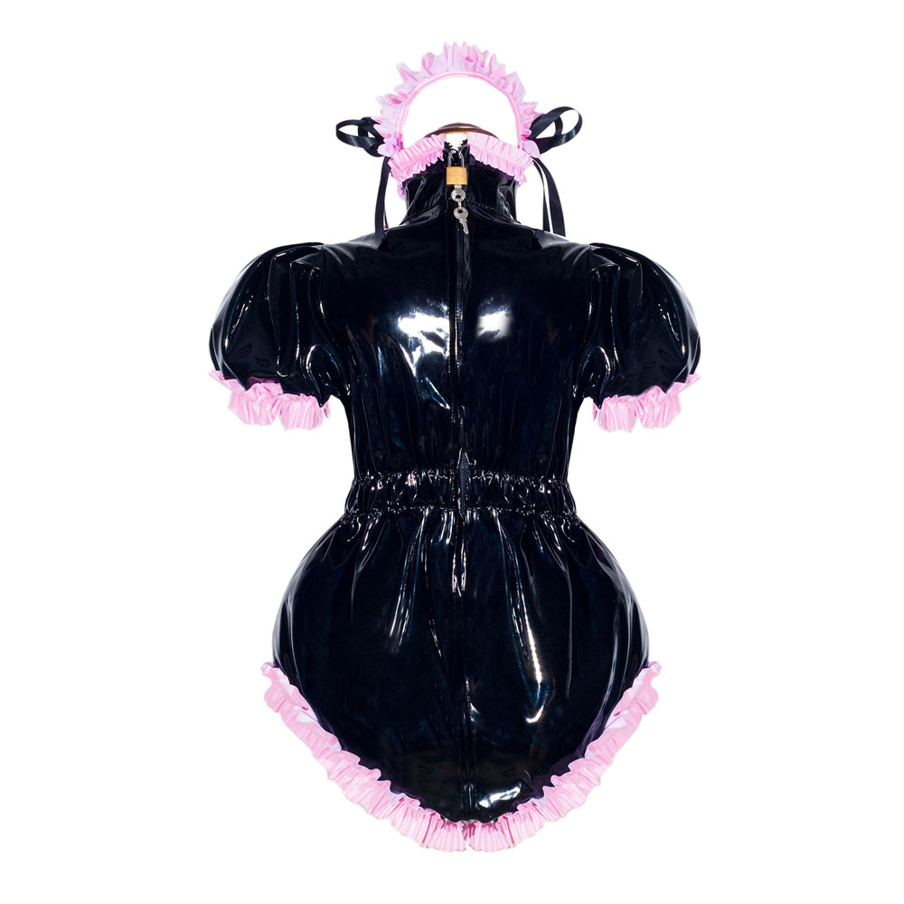 Combinaison courte noire en PVC épais G4049