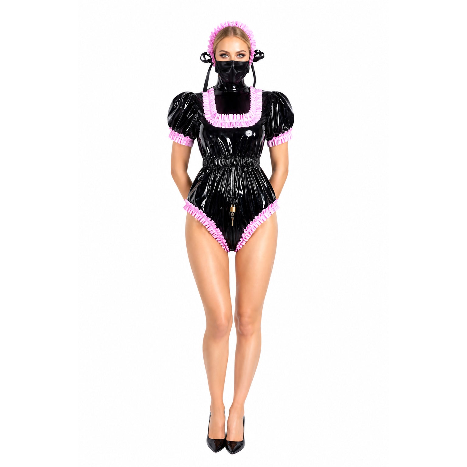 Combinaison courte noire en PVC épais G4049