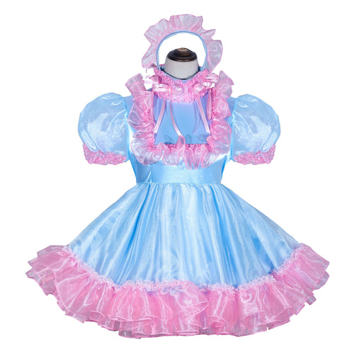 Robe Bébé Bleu Satin & Organza G4055