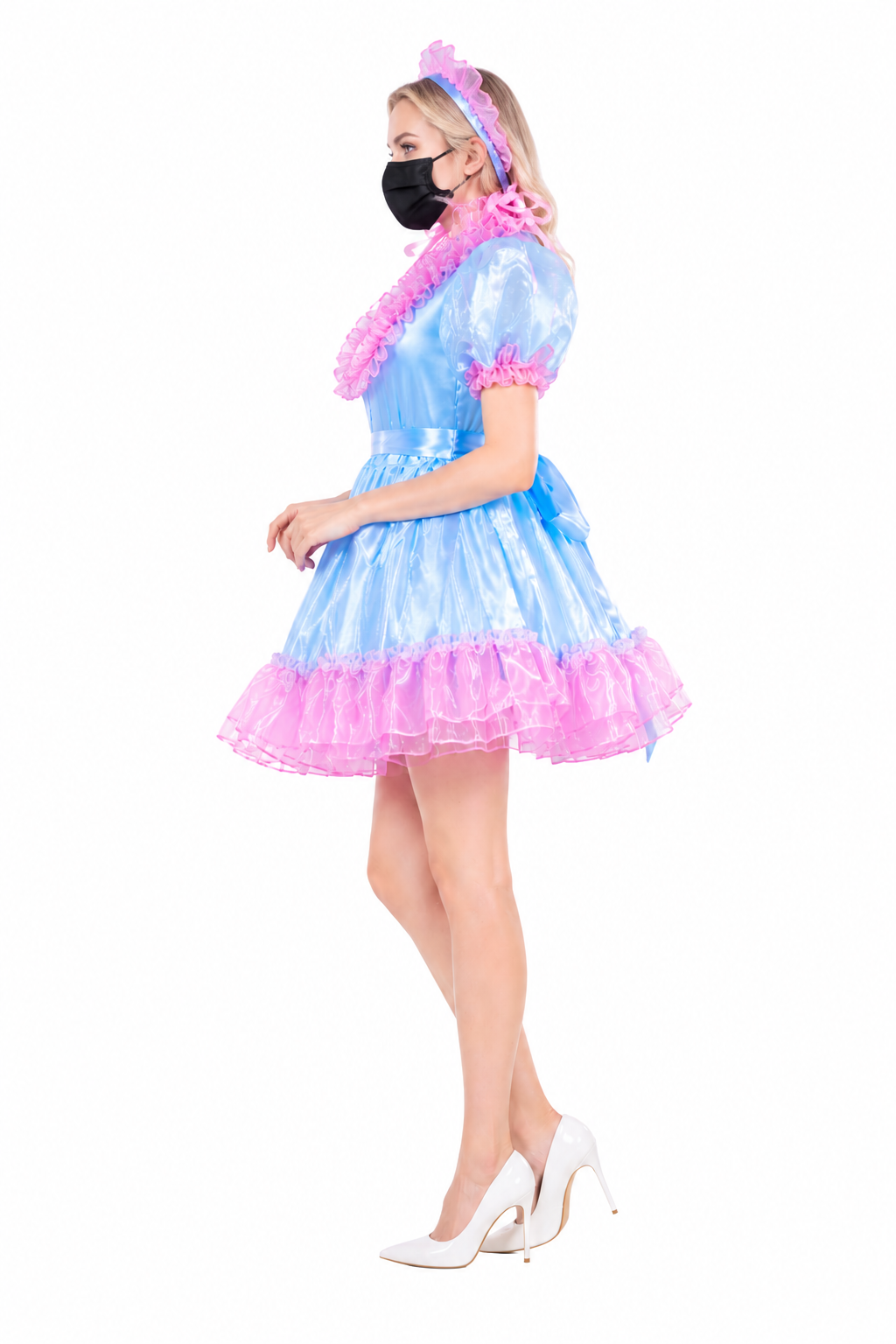 Baby Blue Satin & Organza Dress G4055