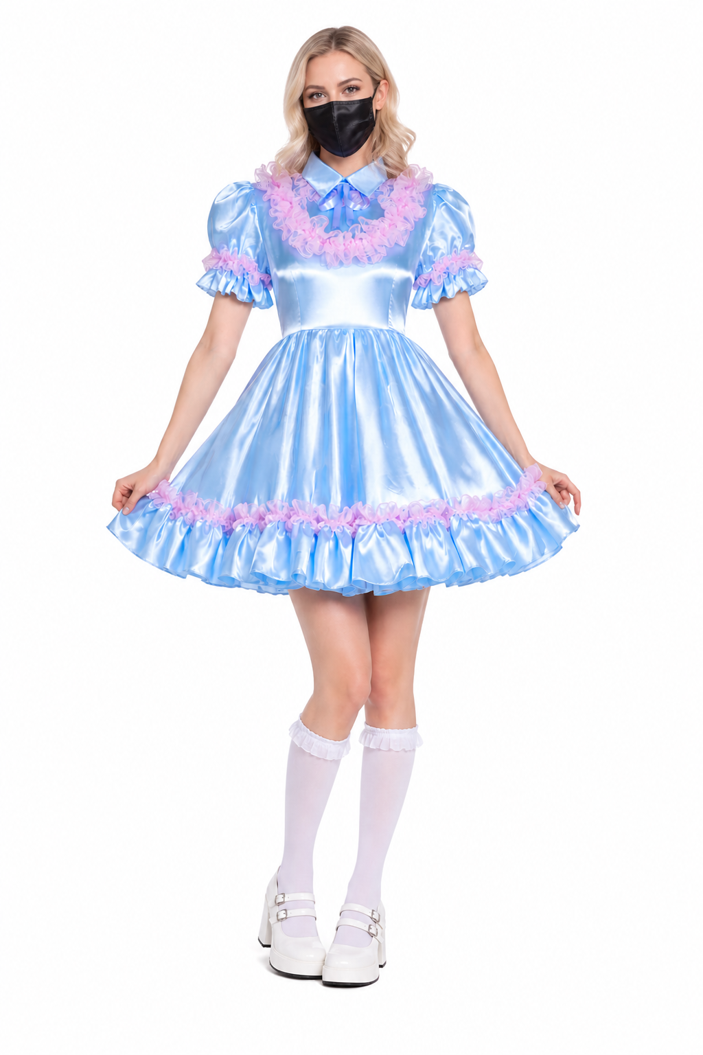 Babyblaues Satinkleid G4059