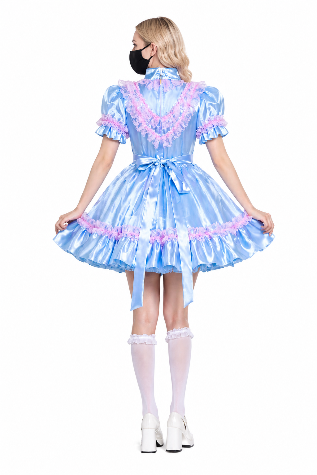 Babyblaues Satinkleid G4059