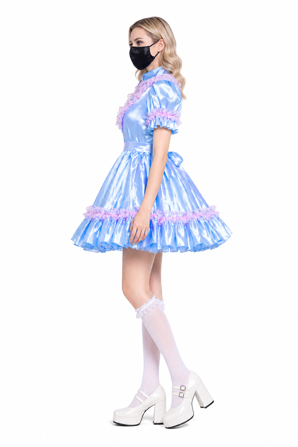 Babyblaues Satinkleid G4059