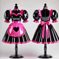 Schwarzes & leuchtend pinkes schweres PVC Sissy Maid Kleid G4075